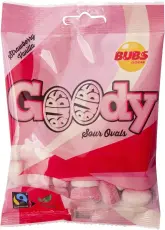 Bubs Goody Sour Strawberry Vanilla 90g x 12st godis grossist