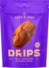 Dave & Jons Drips Dadlar med Kola & Mj&ouml;lkchoklad 100g x 16st godis grossist