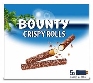 Bounty Crispy Rolls 5-Pack 117g x 14st godis grossist