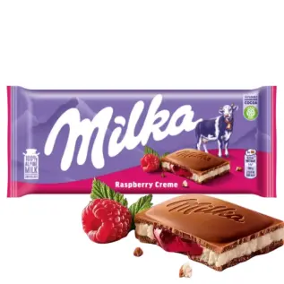 Milka Mj&ouml;lkchokladkaka Raspberry Creme 100g x 25st godis grossist
