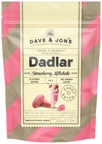 Dave & Jons Dadlar Strawberry Milkshake 125g x 16st