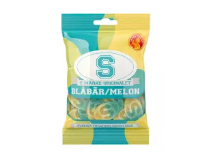 S-M&auml;rke Bl&aring;b&auml;r/Melon 80g x 18st godis grossist