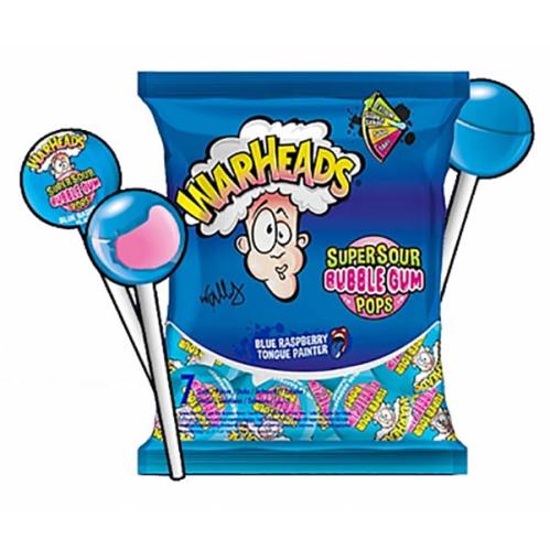 Warheads Super Sour Bubble Gum Pops Blue Raspberry 105g x 22st